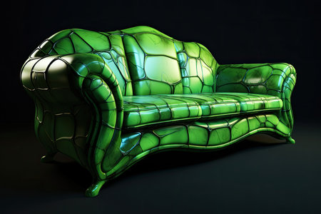 Sofa made of green glass on a black background. 3d renderingの素材