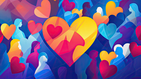 Valentine's day background with colorful hearts. Vector illustration.の素材