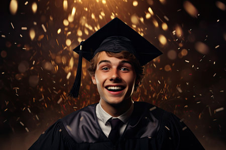 Portrait of a happy young man in academic gown and cap.の素材