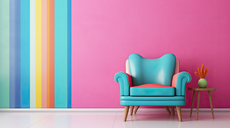 blue armchair in the room with colorful wall. 3d renderingの素材
