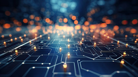 Circuit board technology background. 3d rendering toned image double exposureの素材