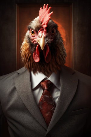 Portrait of a rooster in a suit with a necktie.の素材