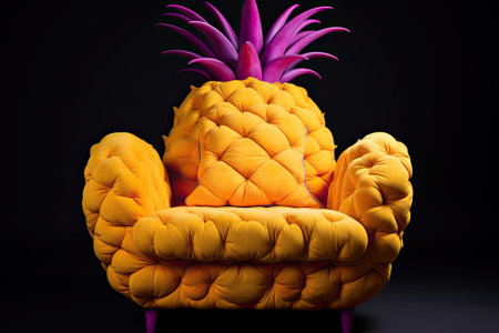 yellow armchair with pineapple isolated on black background. 3d illustrationの素材