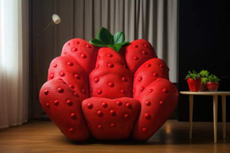 Strawberry on the sofa in the living room. 3d renderingの素材