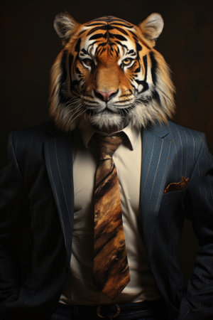 Portrait of a tiger in a business suit. Studio shot.の素材