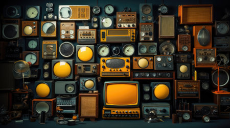 Vintage radio and TV set in the old room. Retro style.の素材