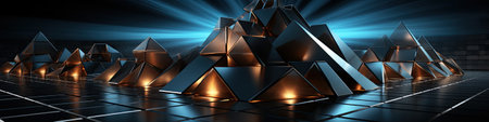 3d rendering of abstract background with pyramids in virtual space.の素材