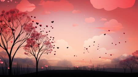 Valentine's day background with hearts and trees. Vector illustration.の素材