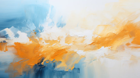 abstract background of blue and yellow oil paint on canvas closeupの素材