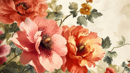 Vintage floral background with poppy flowers. Can be used as greeting card or wedding invitationの素材