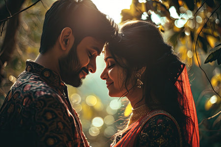 Portrait of a young couple in love on the background of natureの素材