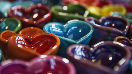 Colorful heart shaped ceramic candlesticks for Valentine's Day.の素材