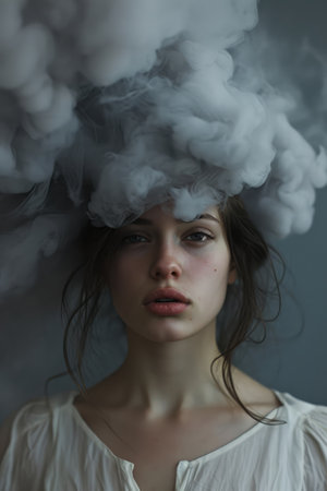 Portrait of a girl with smoke in her hair. Smoke in her hair.の素材