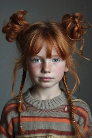 Portrait of a red-haired girl with freckles.の素材