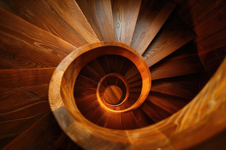 Wooden spiral staircase in the form of a spiral. Abstract backgroundの素材