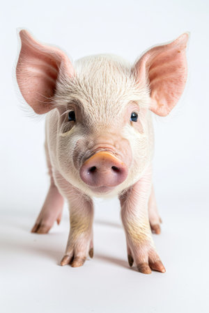 Cute pig on white background, studio shot, selective focus.の素材