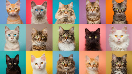 Collage of beautiful cats on multicolored background, collageの素材