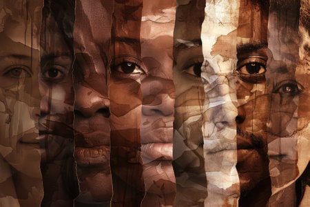 Portrait of a beautiful woman combined with a collage of photosの素材