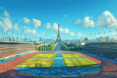 View of the Eiffel Tower in Paris, France. 3D renderingの素材