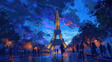Eiffel Tower in Paris, France. Digital painting effect.の素材