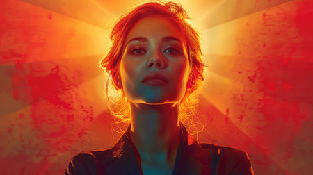 portrait of a beautiful girl with red hair on a dark backgroundの素材