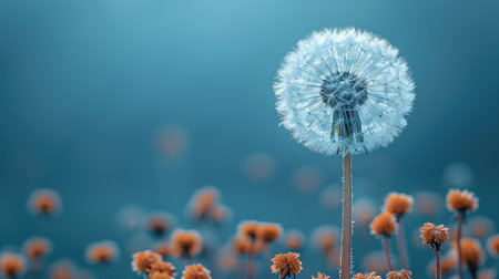 Dandelion flower on blue background. 3d render illustration.の素材