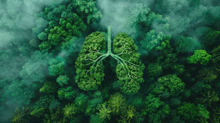 Human lungs in the forest. The concept of healthy lungs. 3d renderingの素材
