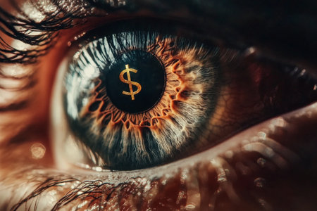 Close-up of human eye with dollar symbol. Money concept.の素材