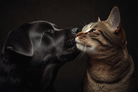 Cat and dog on a black background. The concept of pets.の素材
