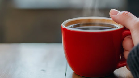 Coffee cup on wooden table in coffee shop, stock photoの素材