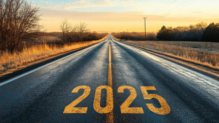 Road to the new year 2025. Conceptual image of road to new year 2025の素材
