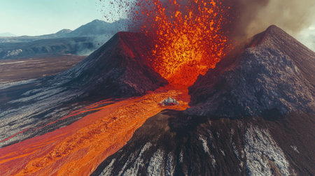 Volcanic eruption. 3D illustration. 3D CG.の素材