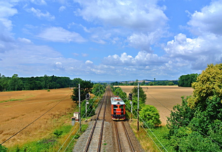 Train in the Czech countryside and in the fieldsの写真素材