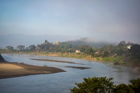 Scenic view of the river in Myanmarの写真素材