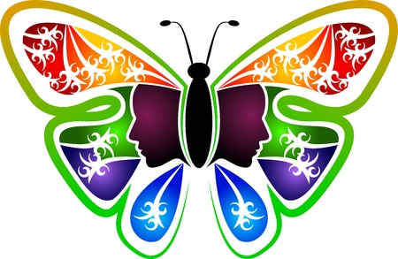 Illustration art of a butterfly woman logo with isolated backgroundのイラスト素材