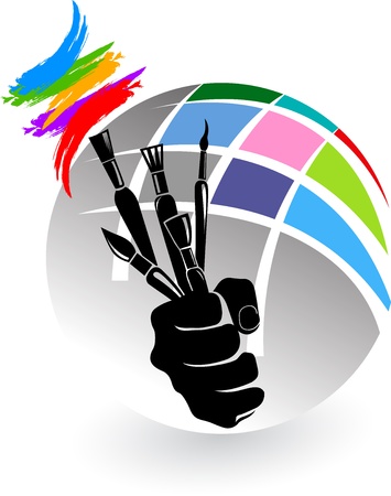 Illustration art of a art brush hand with isolated backgroundのイラスト素材