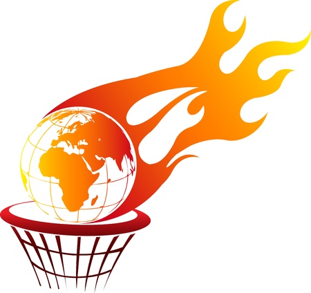 Illustration art of a Flaming fire globe with isolated backgroundのイラスト素材