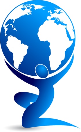 Illustration art of a man with the globe with white background のイラスト素材