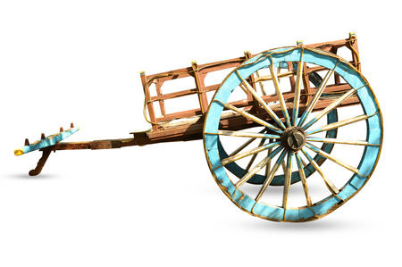 wooden bullock cart with isolated backgroundの写真素材