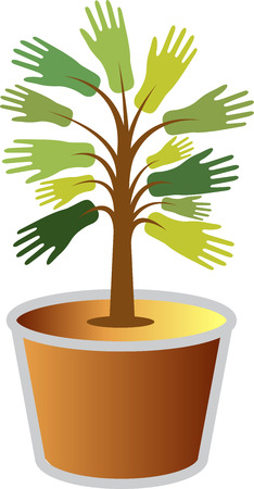 Illustration art of a plant pot in hand logo with isolated backgroundのイラスト素材