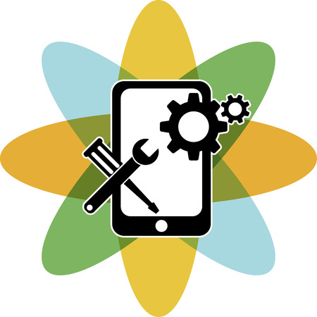 Illustration art of a mobile repair with isolated backgroundのイラスト素材