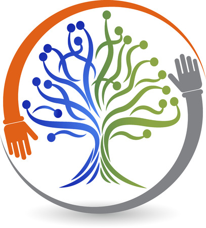 Illustration art of a hand tree logo with isolated backgroundのイラスト素材