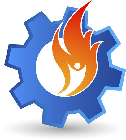 Illustration art of a human flame gear icon with isolated backgroundのイラスト素材