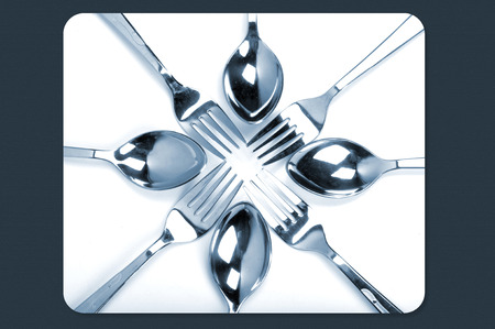 closeup shot on spoon and fork with white background