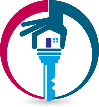 Illustration art of a hand key icon with isolated backgroundのイラスト素材