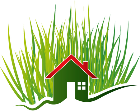Illustration art of a Eco grass home icon with isolated backgroundのイラスト素材