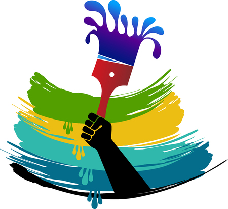 Illustration art of a hand paintbrush icon with isolated patternのイラスト素材