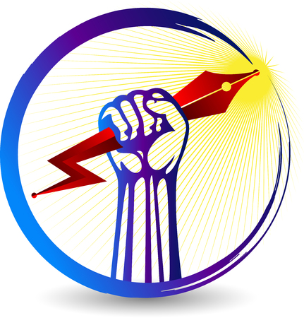 Illustration art of a hand pen and power icon with isolated backgroundのイラスト素材