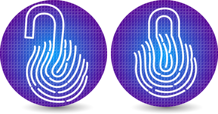 Illustration art of a fingerprint lock and unlock icon with isolated backgroundのイラスト素材
