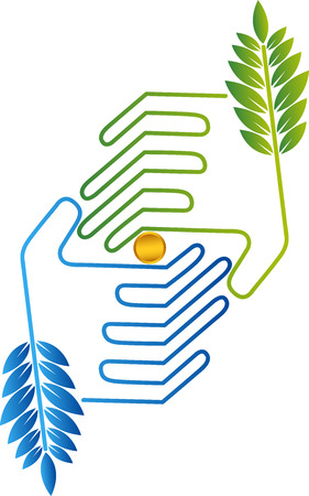 Illustration art of a coins in hands icon with isolated backgroundのイラスト素材